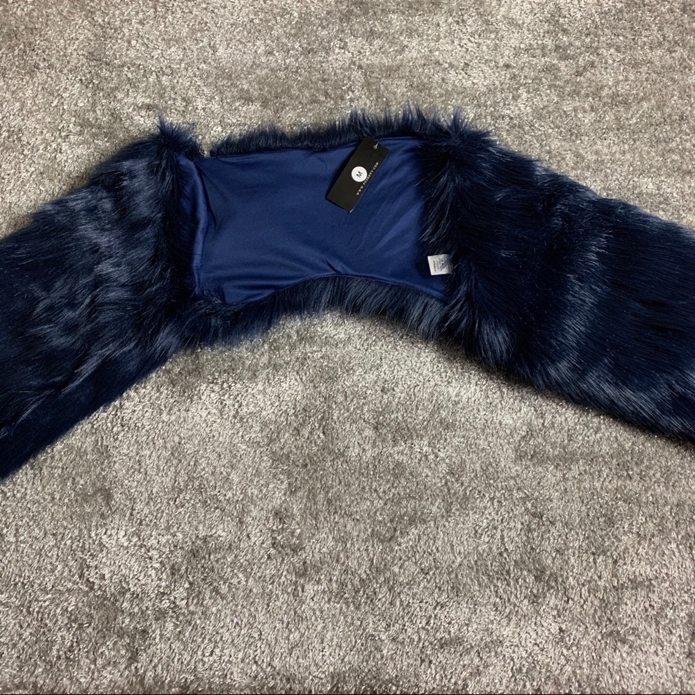 Navy Blue Cropped Fur Jacket